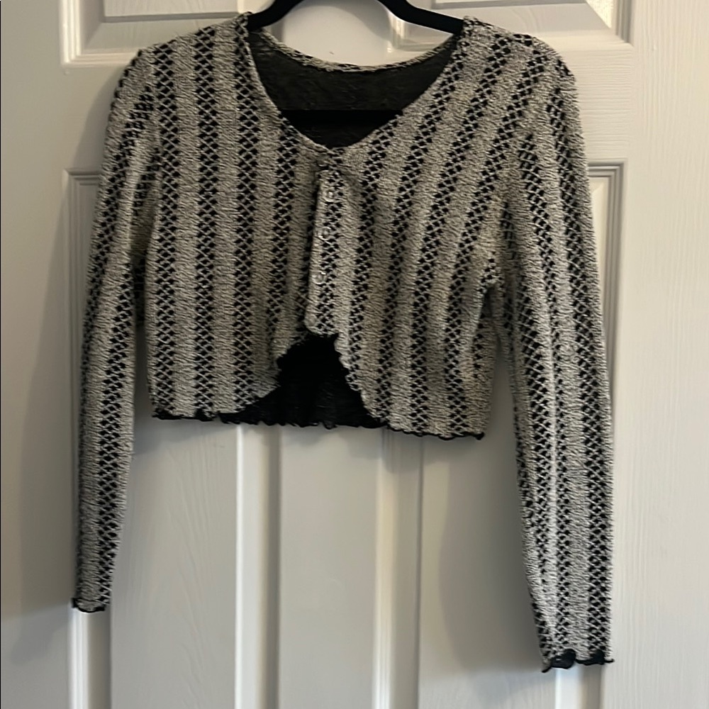 Striped Black and White Cropped Cardigan